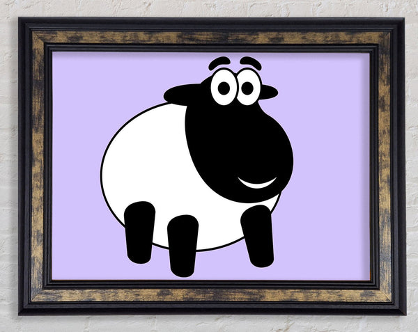 Happy Cartoon Sheep Lilac Framed Print