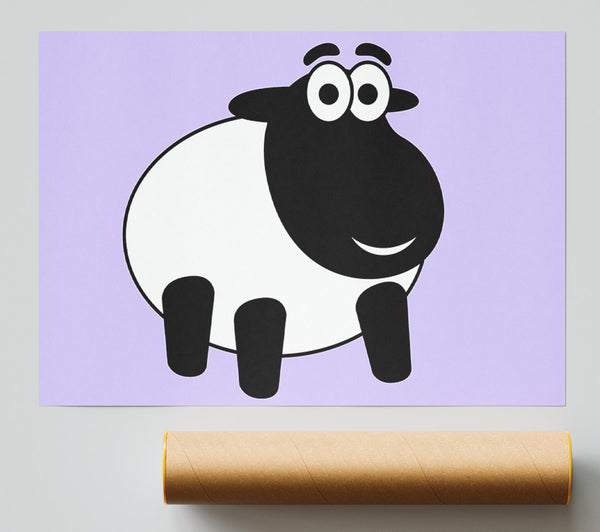 Happy Cartoon Sheep Lilac Giclee Print