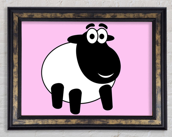 Happy Cartoon Sheep Pink Framed Print