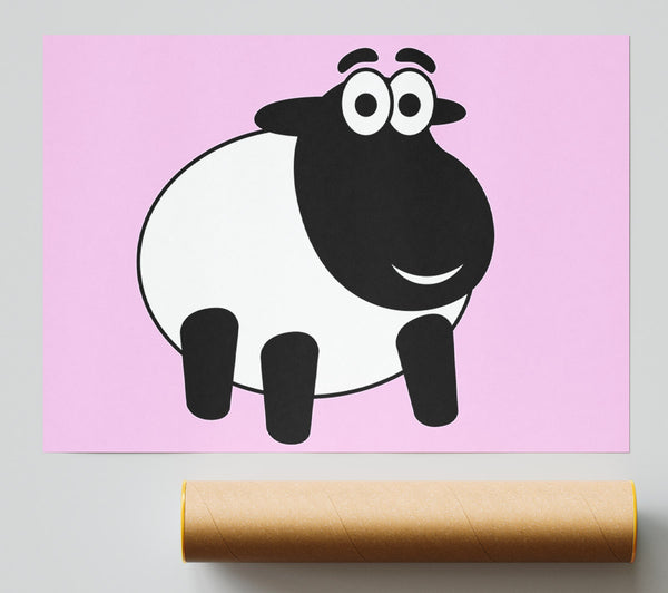 Happy Cartoon Sheep Pink Poster