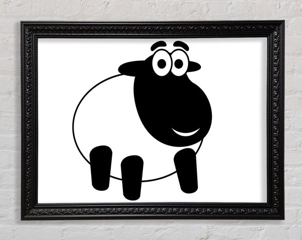 Happy Cartoon Sheep White Framed Print