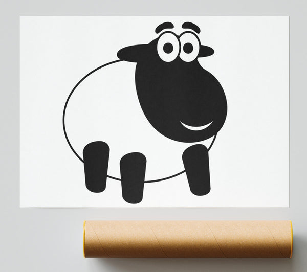 Happy Cartoon Sheep White Giclee Print