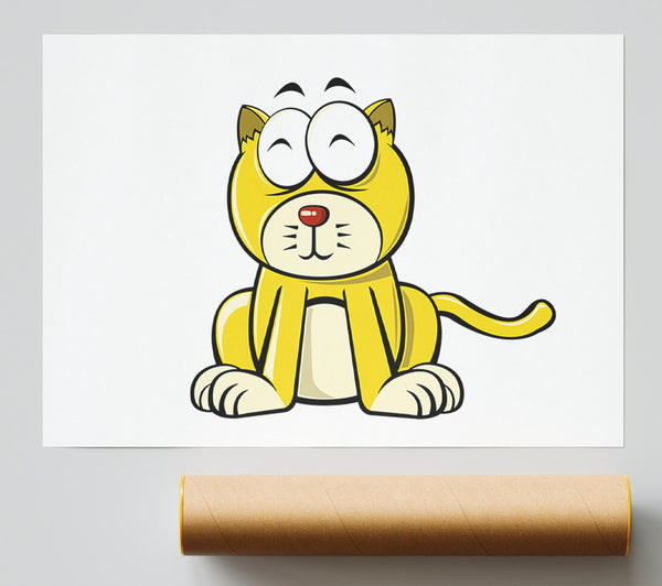 Happy Cat Sitting White Poster