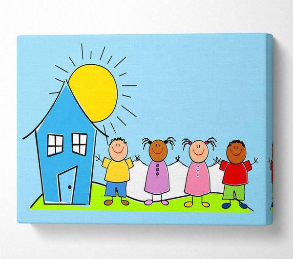 Happy Children In The Sun Baby Blue Canvas Print