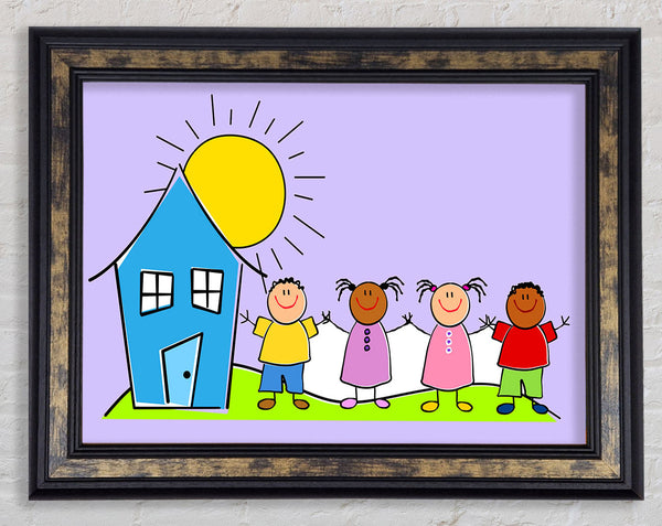 Happy Children In The Sun Lilac Framed Print