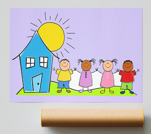 Happy Children In The Sun Lilac Giclee Print