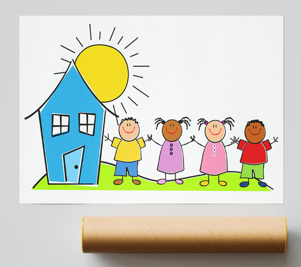 Happy Children In The Sun White Giclee Print