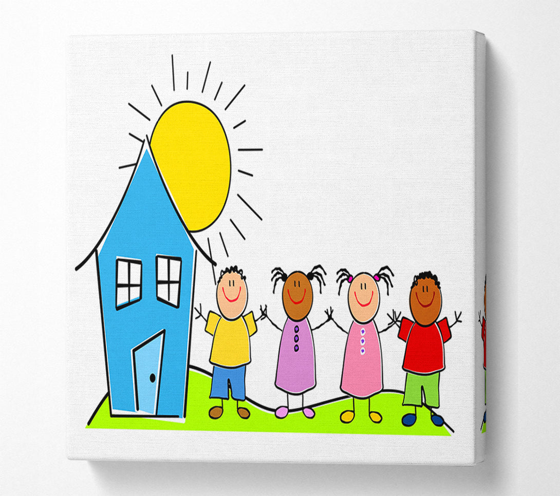  A Canvas Print of Happy Children In The Sun White Canvas Art
