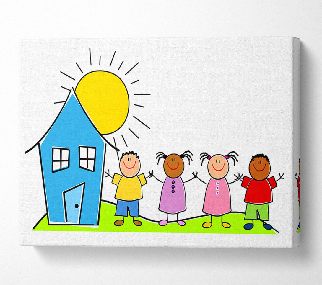  A Canvas Print of Happy Children In The Sun White Canvas Art