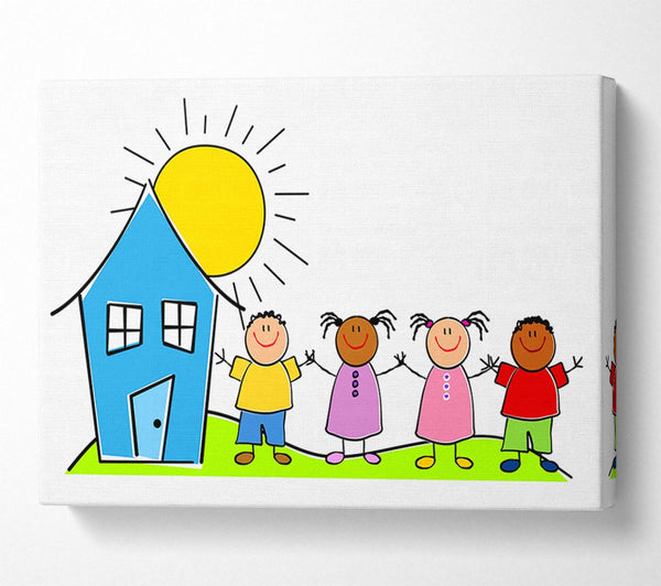  A Canvas Print of Happy Children In The Sun White Canvas Art