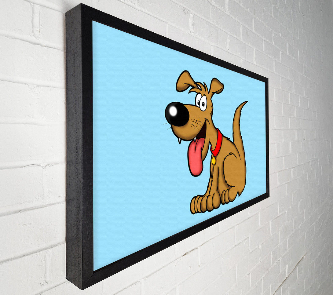  A Canvas Print of Happy Dog Cartoon With Tongue Out Baby Blue Canvas Print