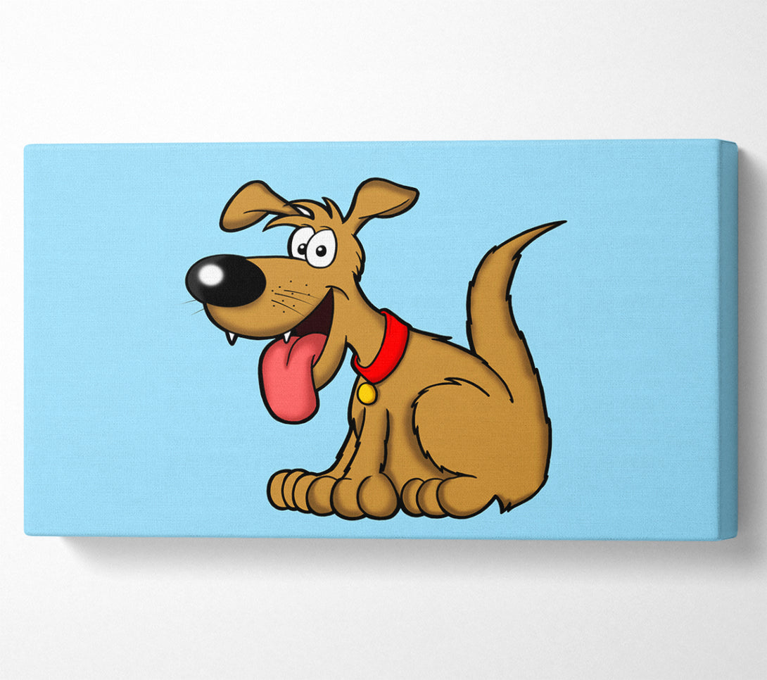  A Canvas Print of Happy Dog Cartoon With Tongue Out Baby Blue Canvas Print