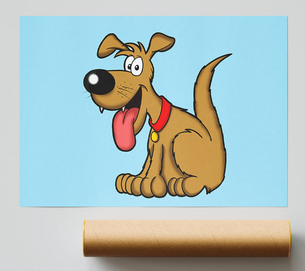 Happy Dog Cartoon With Tongue Out Baby Blue Poster