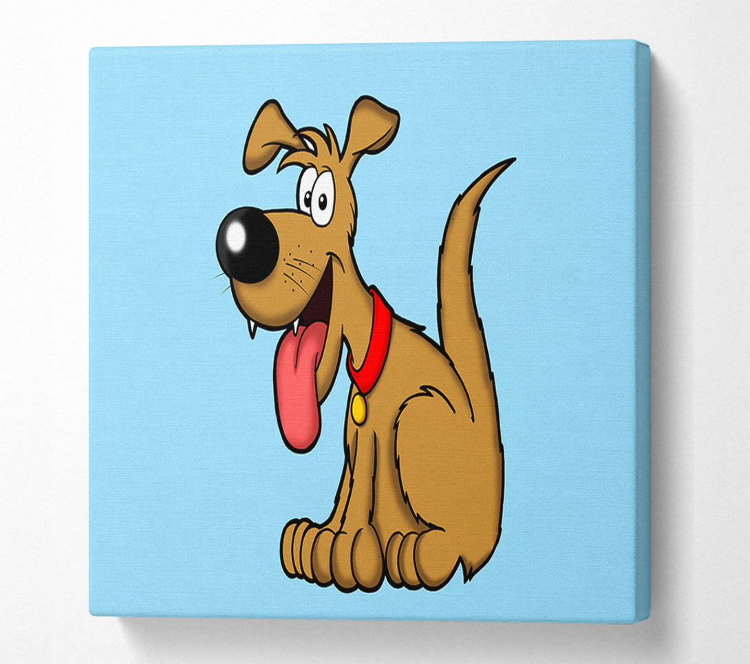  A Canvas Print of Happy Dog Cartoon With Tongue Out Baby Blue Canvas Print