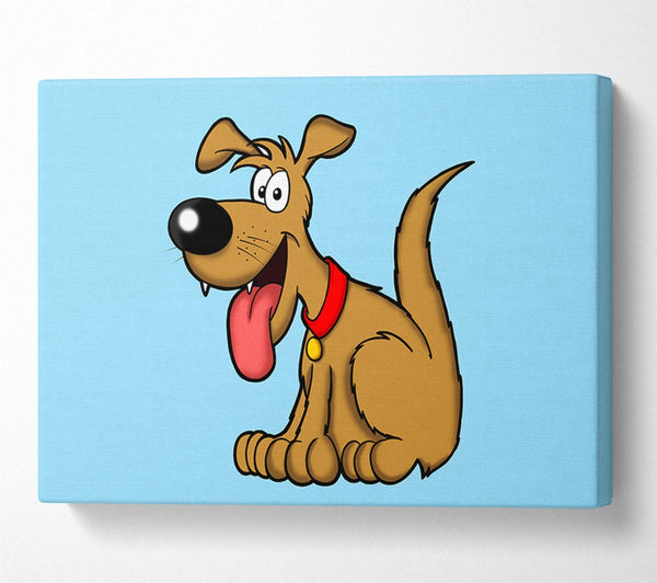 Happy Dog Cartoon With Tongue Out Baby Blue Canvas Print