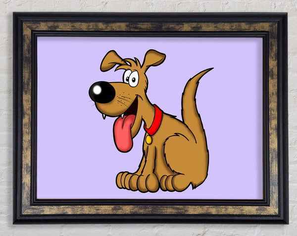 Happy Dog Cartoon With Tongue Out Lilac Framed Print