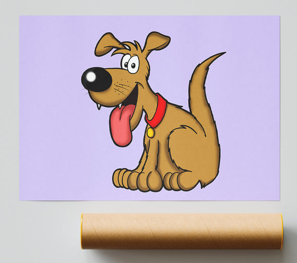 Happy Dog Cartoon With Tongue Out Lilac Giclee Print