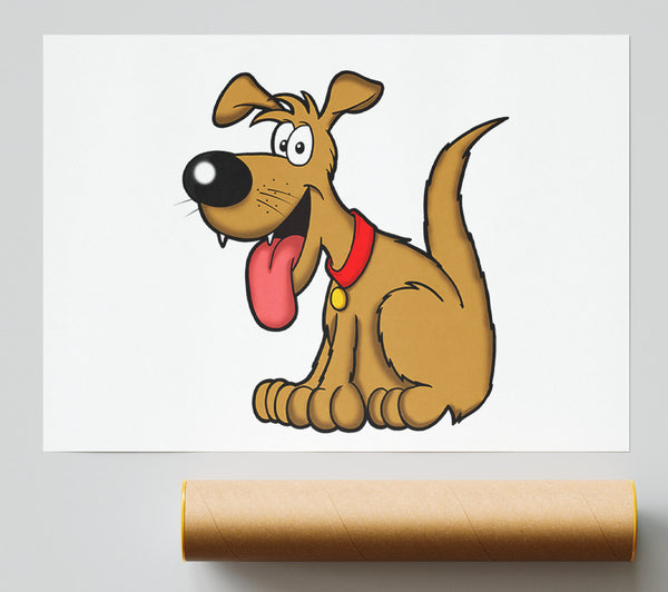 Happy Dog Cartoon With Tongue Out White Poster