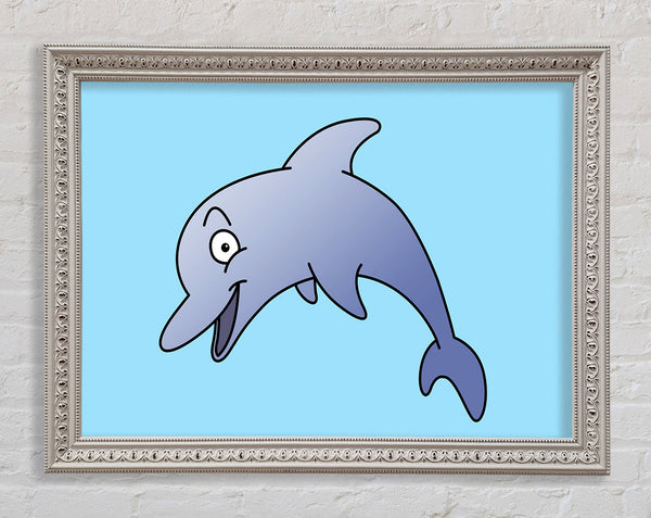 Happy Dolphin Baby Blue Framed Print