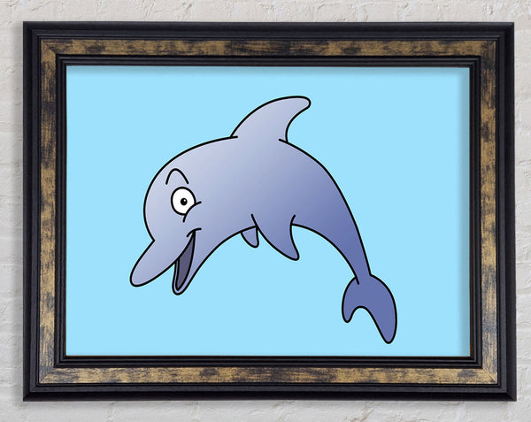 Happy Dolphin Baby Blue Framed Print