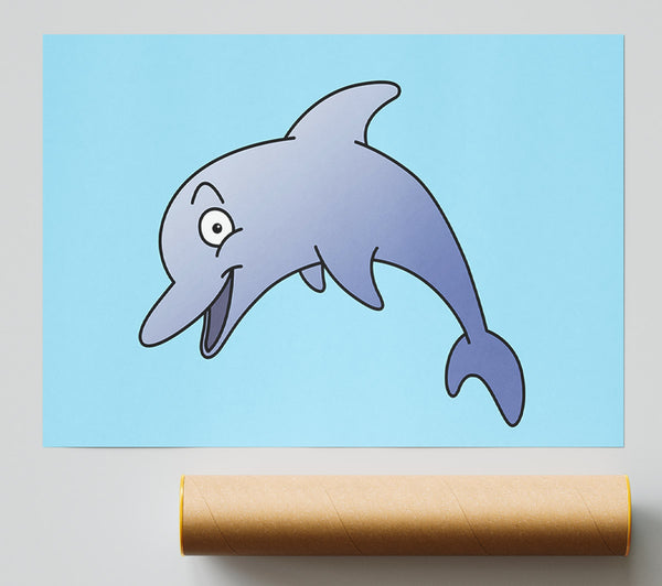 Happy Dolphin Baby Blue Print