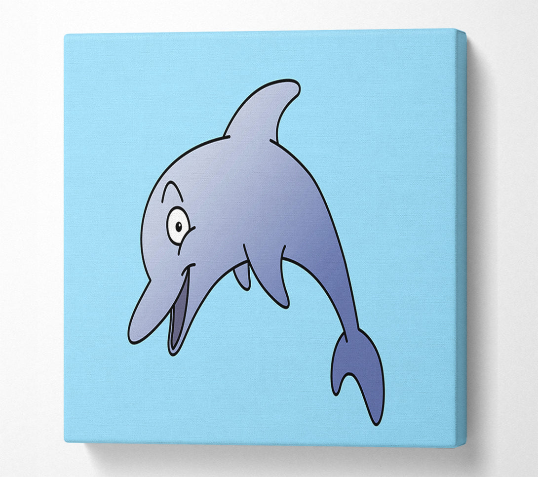  A Canvas Print of Happy Dolphin Baby Blue Canvas Wall Art