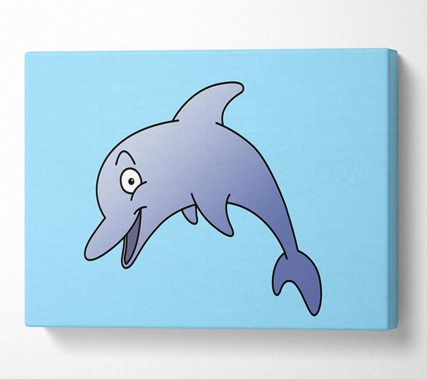 Happy Dolphin Baby Blue Canvas Wall Art