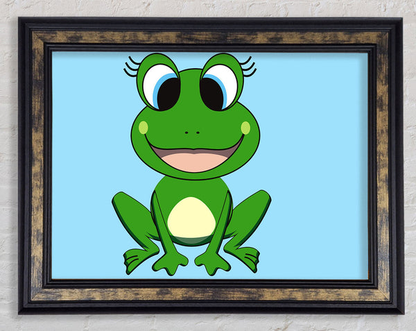 Happy Frog Ready To Leap Baby Blue Framed Print