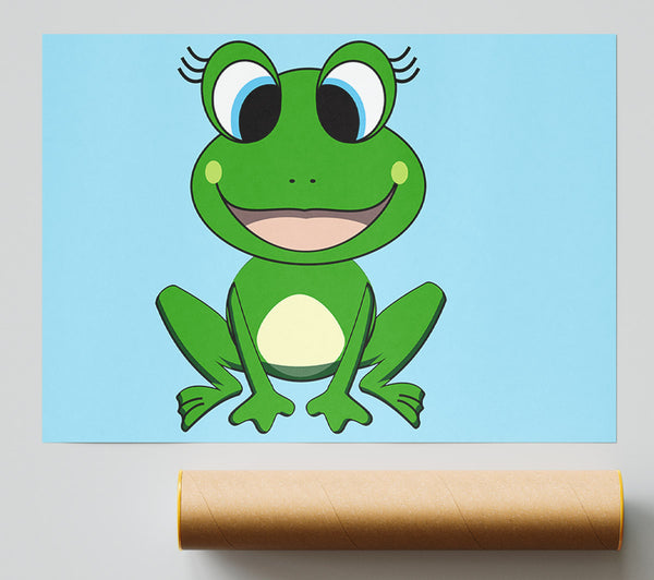 Happy Frog Ready To Leap Baby Blue Poster