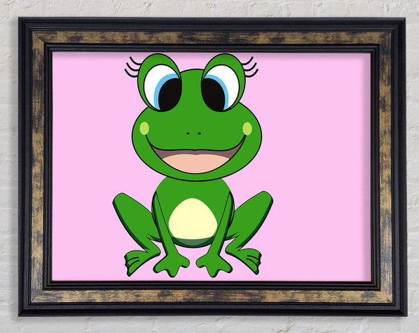 Happy Frog Ready To Leap Pink Framed Print
