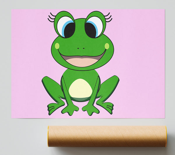 Happy Frog Ready To Leap Pink Poster