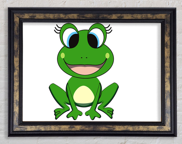 Happy Frog Ready To Leap White Framed Print