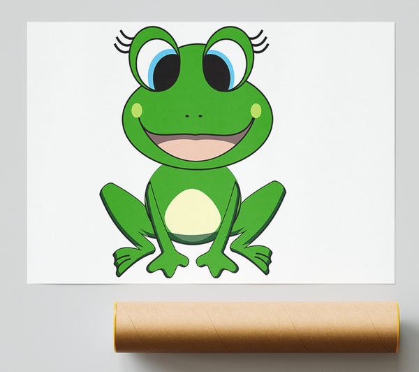 Happy Frog Ready To Leap White Print