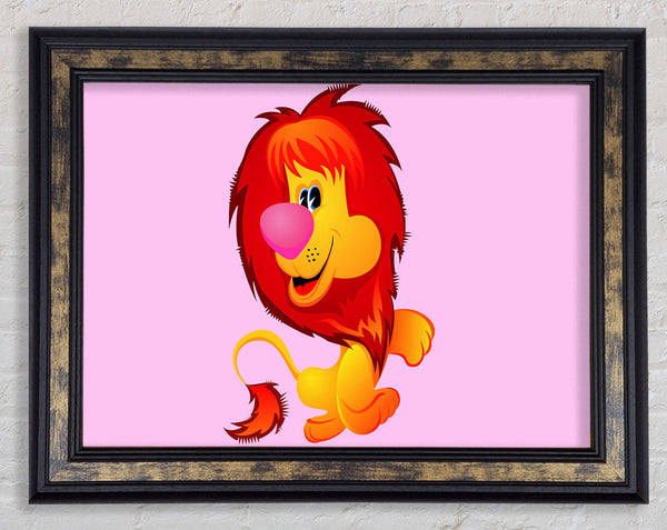 Happy Lion Pink Framed Print