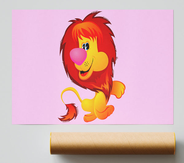 Happy Lion Pink Poster