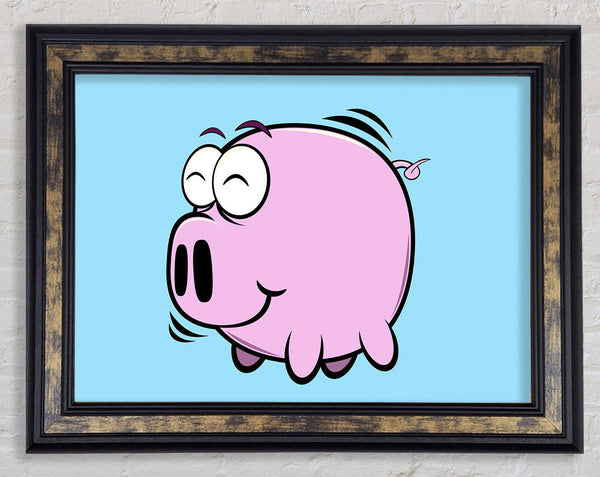 Happy Pig Smiling Baby Blue Framed Print