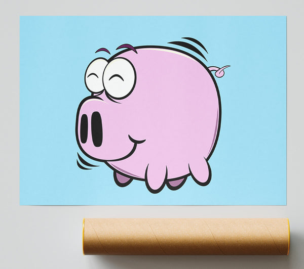 Happy Pig Smiling Baby Blue Print