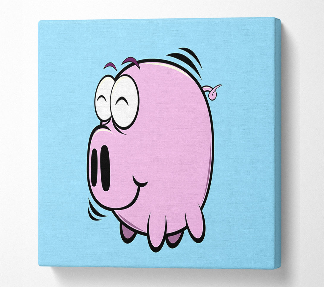  A Canvas Print of Happy Pig Smiling Baby Blue Canvas Art