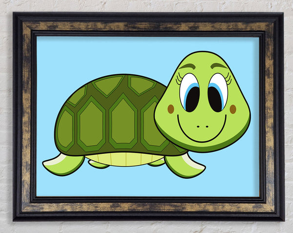 Happy Turtle Baby Blue Framed Print