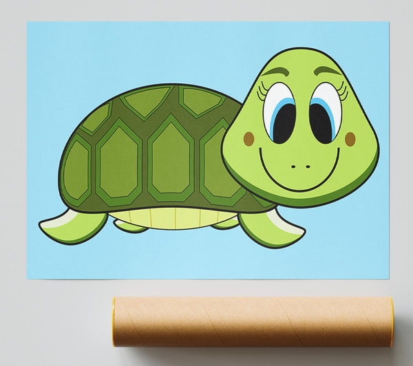 Happy Turtle Baby Blue Poster