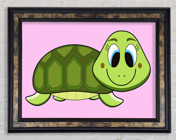 Happy Turtle Pink Framed Print