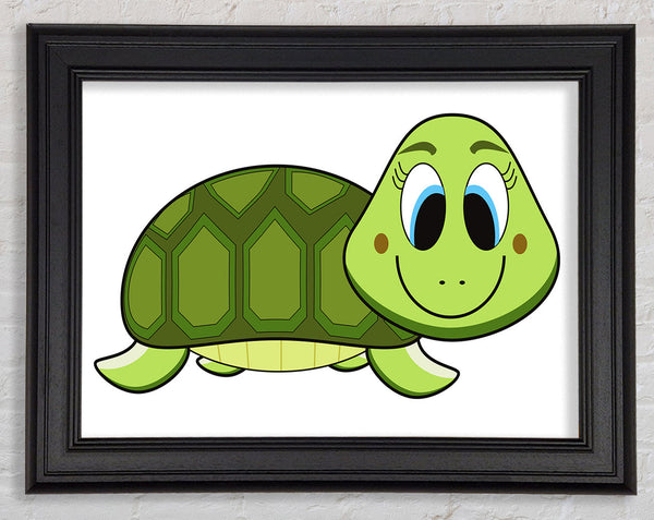 Happy Turtle White Framed Print