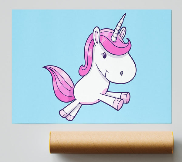Leaping Unicorn Baby Blue Poster