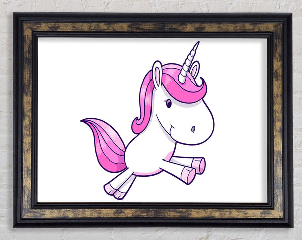 Leaping Unicorn White Framed Print