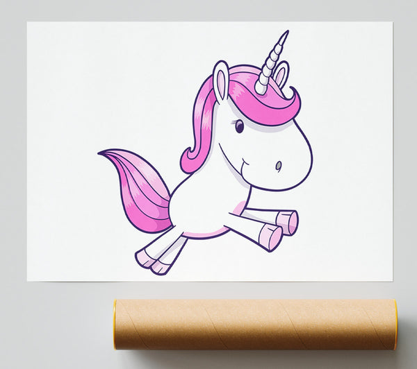 Leaping Unicorn White Poster