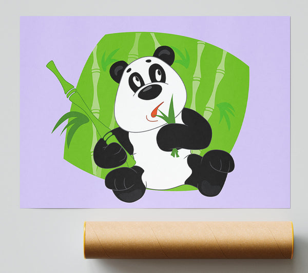 Panda Eating Bamboo Lilac Giclee Print