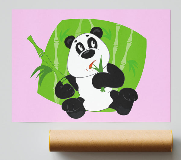 Panda Eating Bamboo Pink Poster
