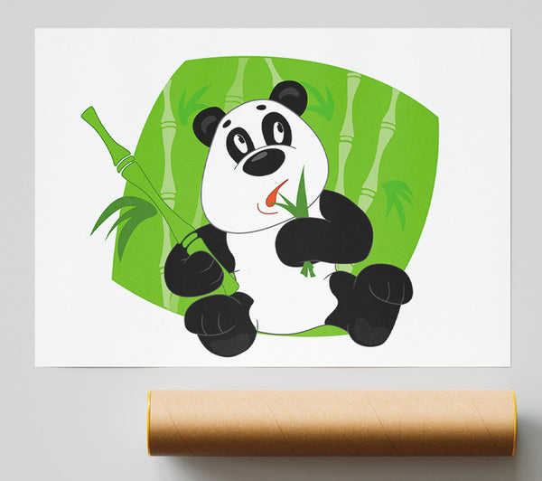 Panda Eating Bamboo White Giclee Print