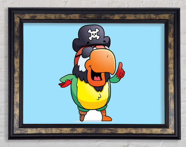 Pirate Parrot Eyepatch Baby Blue Framed Print