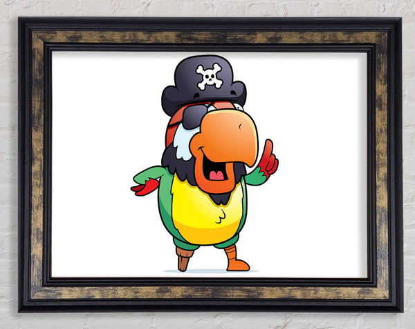 Pirate Parrot Eyepatch White Framed Print